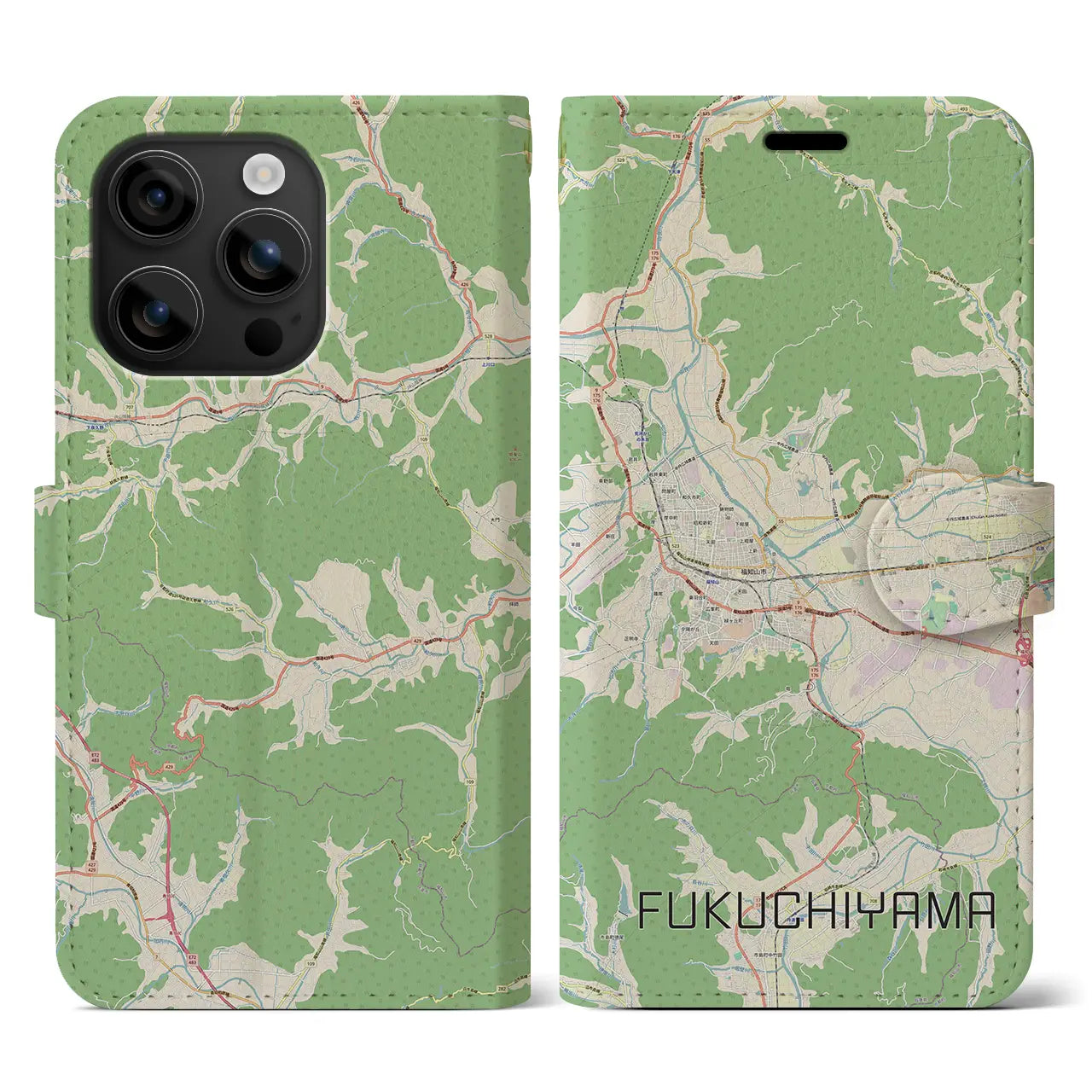 【福知山（京都府）】地図柄iPhoneケース（手帳タイプ）ナチュラル・iPhone 16 用