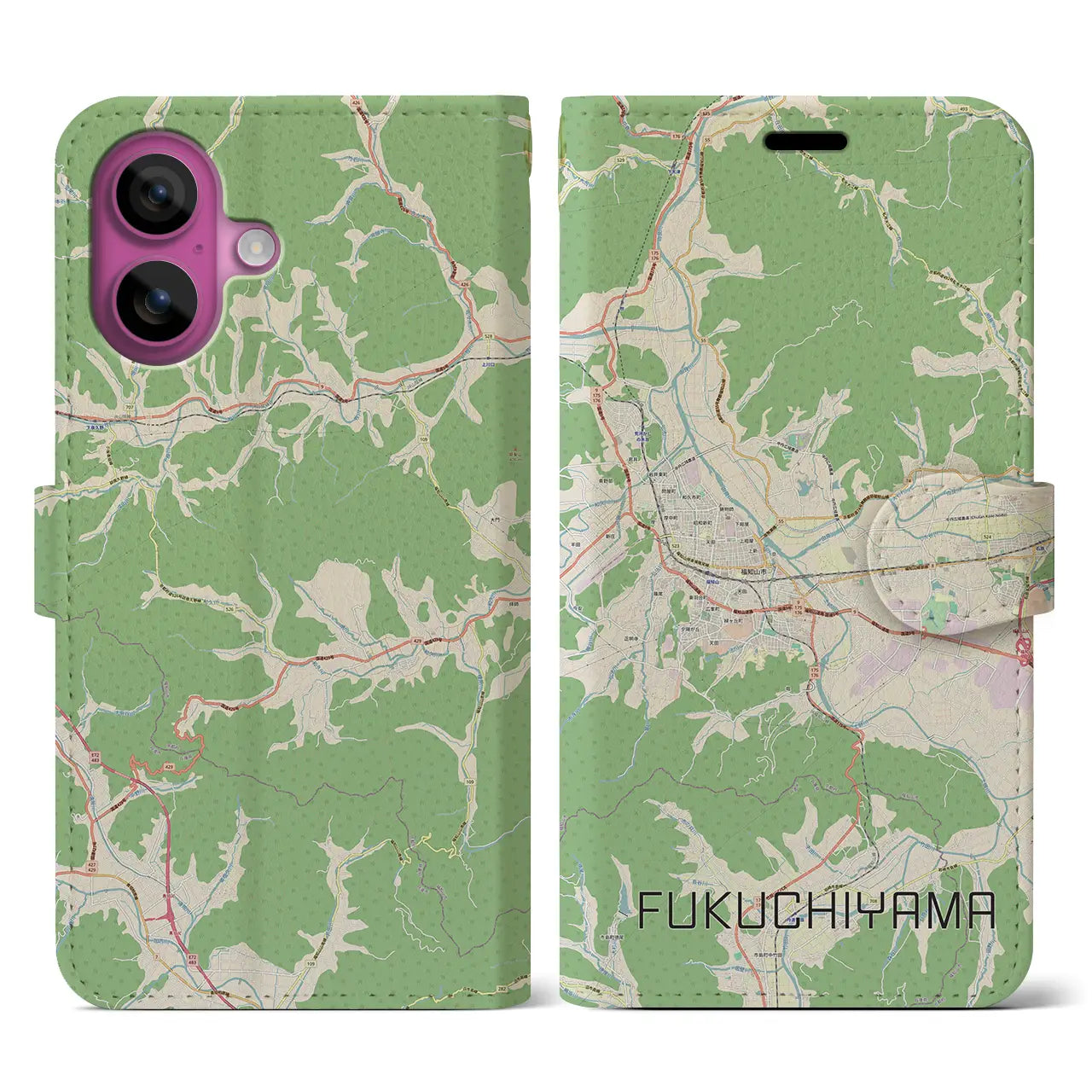 【福知山（京都府）】地図柄iPhoneケース（手帳タイプ）ナチュラル・iPhone 16 Pro 用