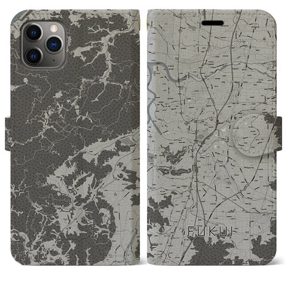 【福井（福井県）】地図柄iPhoneケース（手帳タイプ）モノトーン・iPhone 11 Pro Max 用
