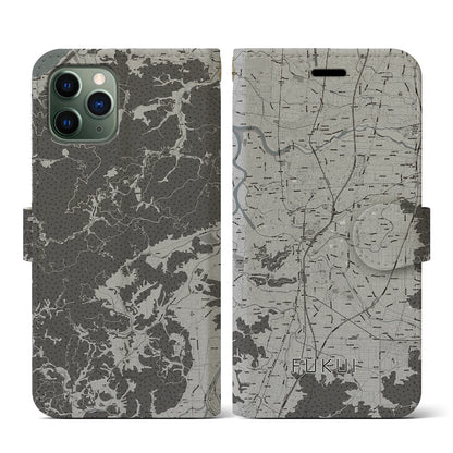 【福井（福井県）】地図柄iPhoneケース（手帳タイプ）モノトーン・iPhone 11 Pro 用