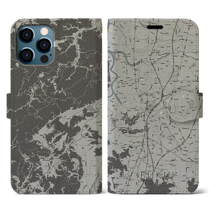 【福井（福井県）】地図柄iPhoneケース（手帳タイプ）モノトーン・iPhone 12 / 12 Pro 用