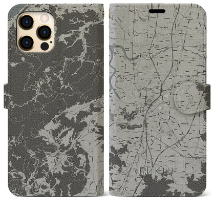 【福井（福井県）】地図柄iPhoneケース（手帳タイプ）モノトーン・iPhone 12 Pro Max 用