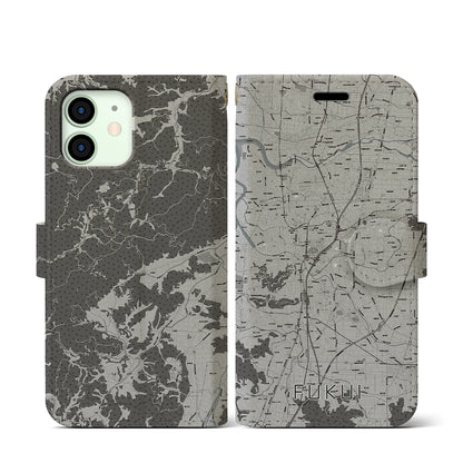 【福井（福井県）】地図柄iPhoneケース（手帳タイプ）モノトーン・iPhone 12 mini 用