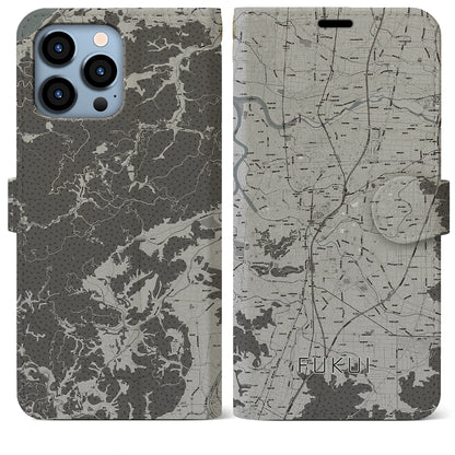 【福井（福井県）】地図柄iPhoneケース（手帳タイプ）モノトーン・iPhone 13 Pro Max 用