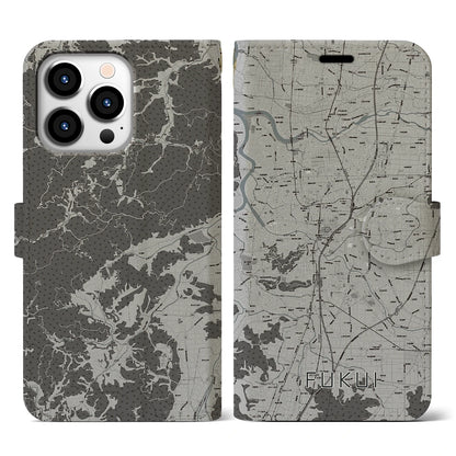 【福井（福井県）】地図柄iPhoneケース（手帳タイプ）モノトーン・iPhone 13 Pro 用