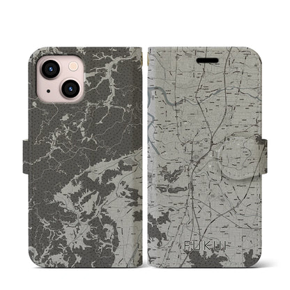 【福井（福井県）】地図柄iPhoneケース（手帳タイプ）モノトーン・iPhone 13 mini 用