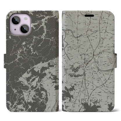 【福井（福井県）】地図柄iPhoneケース（手帳タイプ）モノトーン・iPhone 14 用