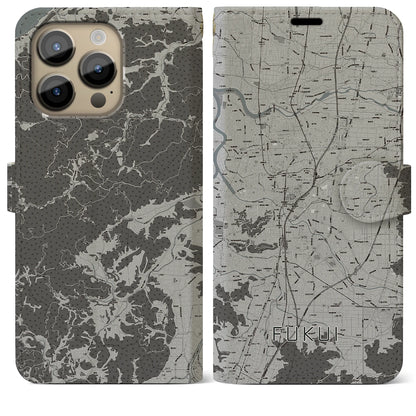 【福井（福井県）】地図柄iPhoneケース（手帳タイプ）モノトーン・iPhone 14 Pro Max 用