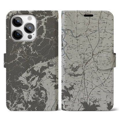 【福井（福井県）】地図柄iPhoneケース（手帳タイプ）モノトーン・iPhone 14 Pro 用
