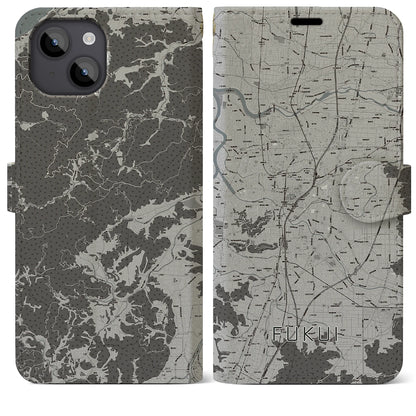 【福井（福井県）】地図柄iPhoneケース（手帳タイプ）モノトーン・iPhone 14 Plus 用