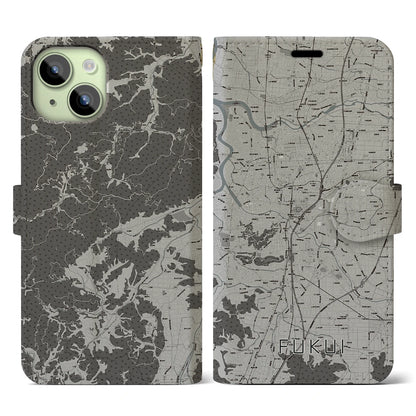 【福井（福井県）】地図柄iPhoneケース（手帳タイプ）モノトーン・iPhone 15 用