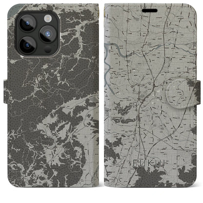 【福井（福井県）】地図柄iPhoneケース（手帳タイプ）モノトーン・iPhone 15 Pro Max 用