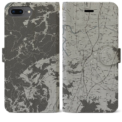 【福井（福井県）】地図柄iPhoneケース（手帳タイプ）モノトーン・iPhone 8Plus /7Plus / 6sPlus / 6Plus 用