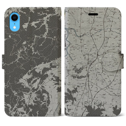 【福井（福井県）】地図柄iPhoneケース（手帳タイプ）モノトーン・iPhone XR 用