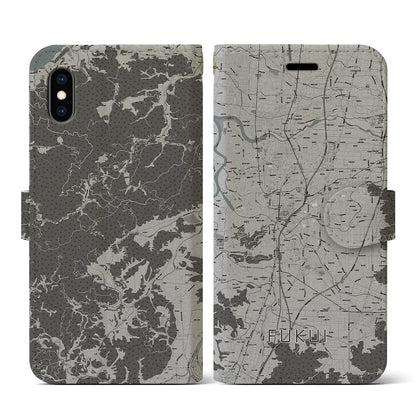 【福井（福井県）】地図柄iPhoneケース（手帳タイプ）モノトーン・iPhone XS / X 用