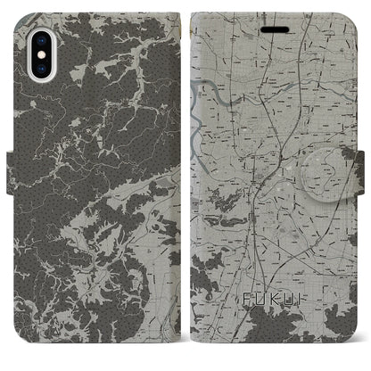 【福井（福井県）】地図柄iPhoneケース（手帳タイプ）モノトーン・iPhone XS Max 用
