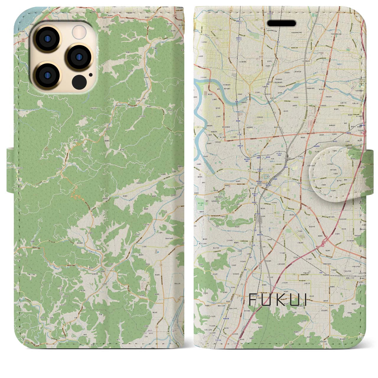 【福井】地図柄iPhoneケース（手帳両面タイプ・ナチュラル）iPhone 12 Pro Max 用