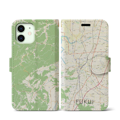 【福井（福井県）】地図柄iPhoneケース（手帳タイプ）ナチュラル・iPhone 12 mini 用