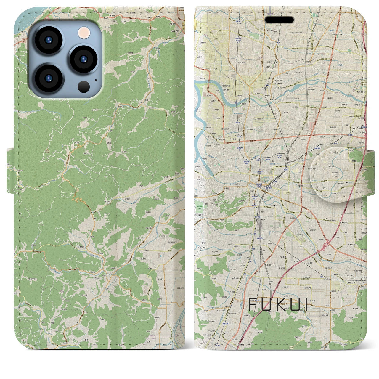 【福井】地図柄iPhoneケース（手帳両面タイプ・ナチュラル）iPhone 13 Pro Max 用