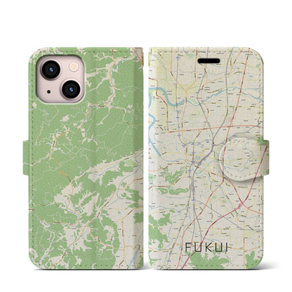 【福井（福井県）】地図柄iPhoneケース（手帳タイプ）ナチュラル・iPhone 13 mini 用