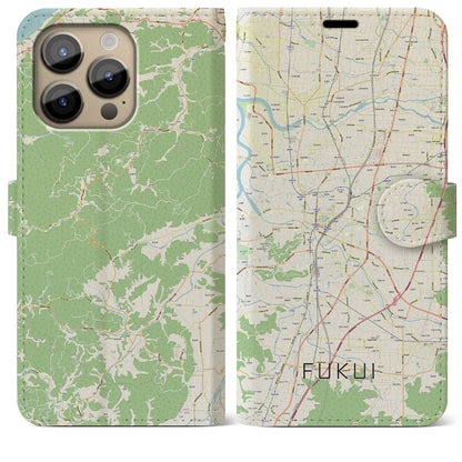 【福井（福井県）】地図柄iPhoneケース（手帳タイプ）ナチュラル・iPhone 14 Pro Max 用