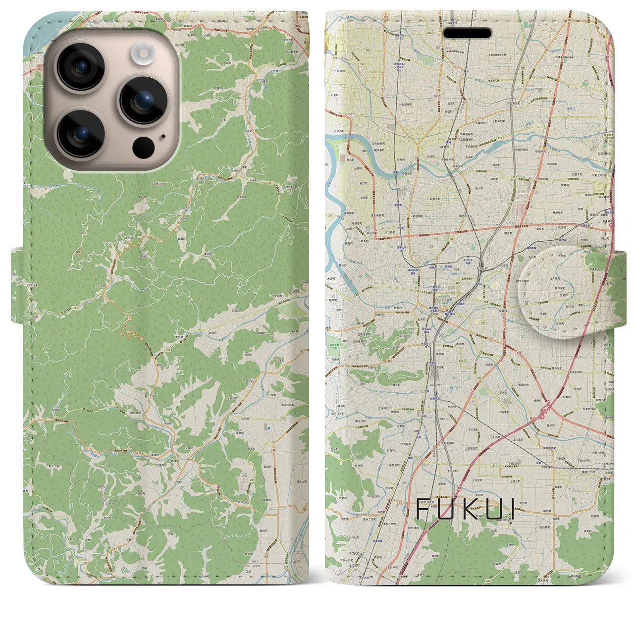 【福井（福井県）】地図柄iPhoneケース（手帳タイプ）ナチュラル・iPhone 16 Plus 用