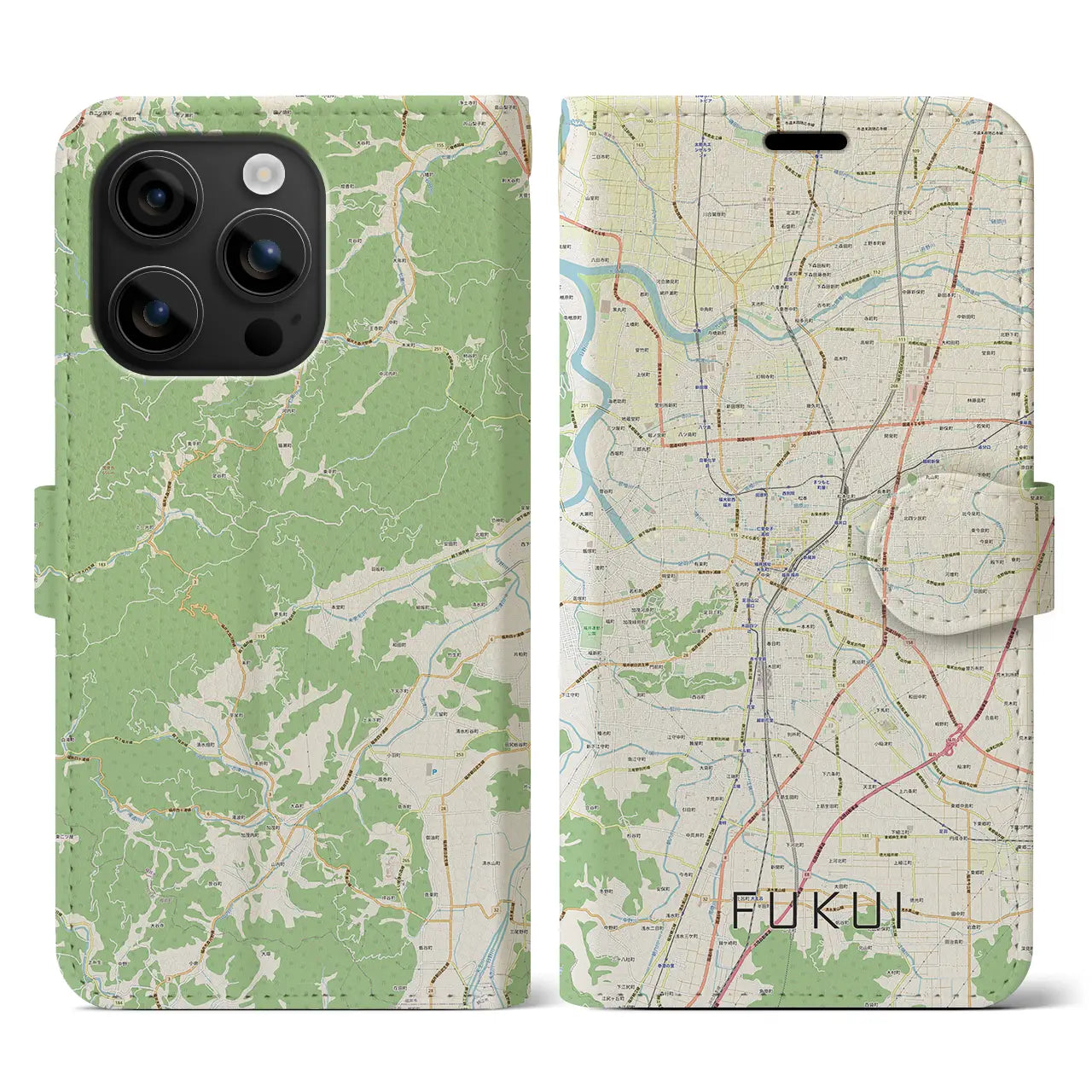 【福井（福井県）】地図柄iPhoneケース（手帳タイプ）ナチュラル・iPhone 16 用