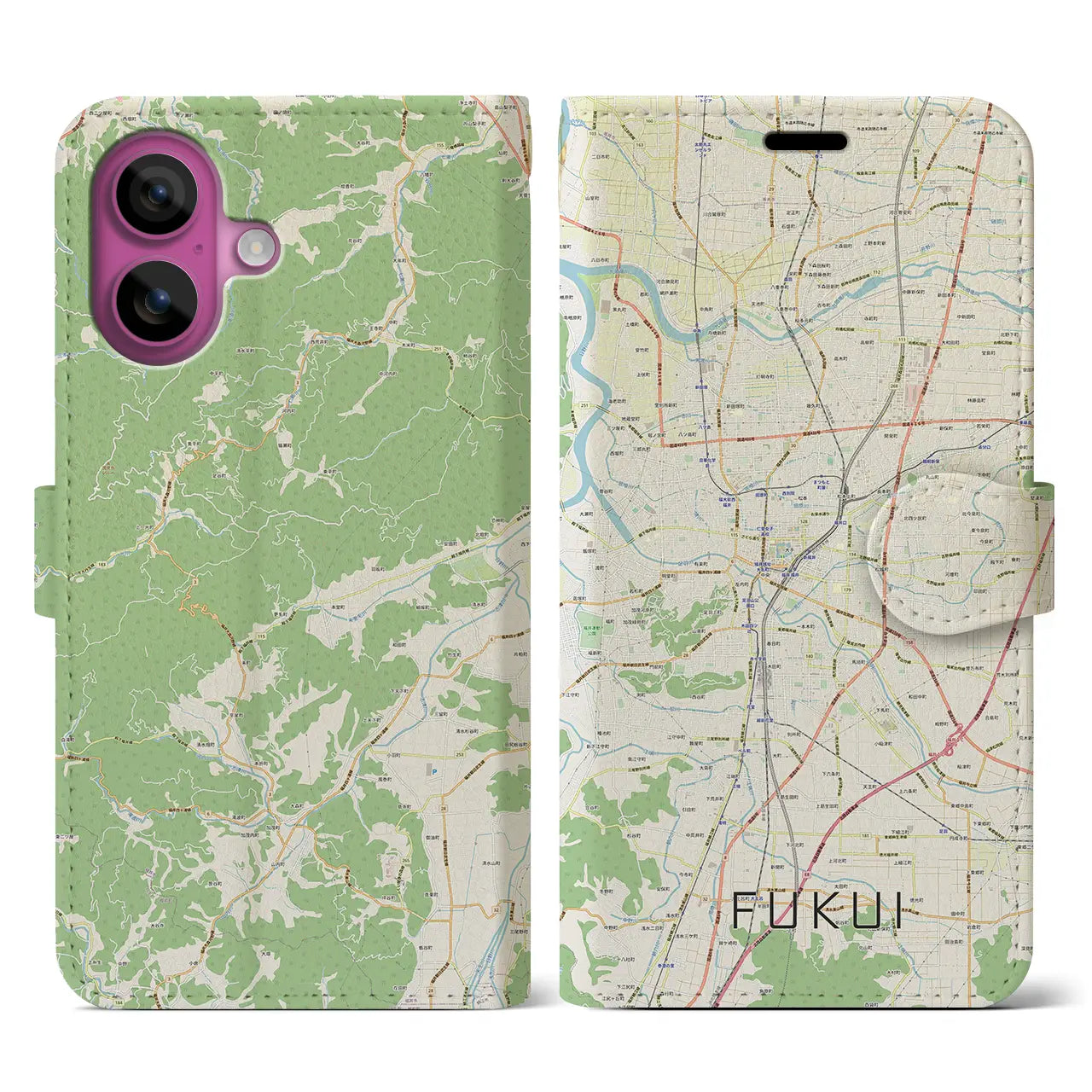 【福井（福井県）】地図柄iPhoneケース（手帳タイプ）ナチュラル・iPhone 16 Pro 用