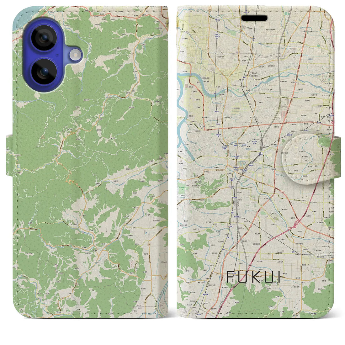 【福井（福井県）】地図柄iPhoneケース（手帳タイプ）ナチュラル・iPhone 16 Pro Max 用