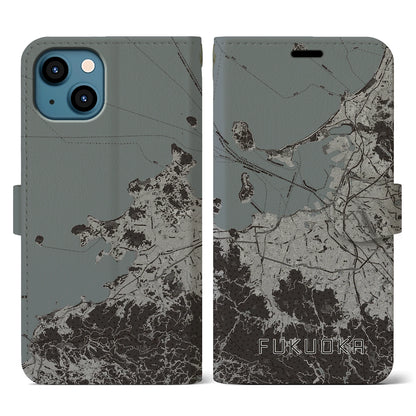 【福岡（福岡県）】地図柄iPhoneケース（手帳タイプ）モノトーン・iPhone 13 用