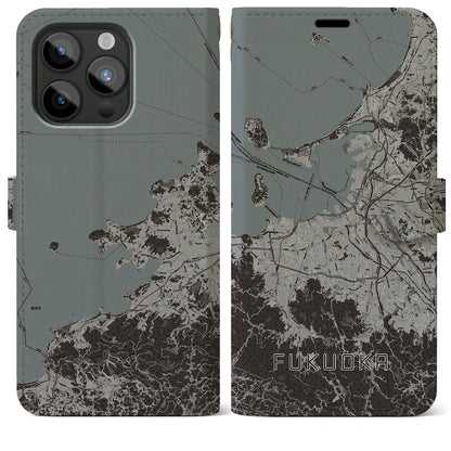 【福岡（福岡県）】地図柄iPhoneケース（手帳タイプ）モノトーン・iPhone 15 Pro Max 用