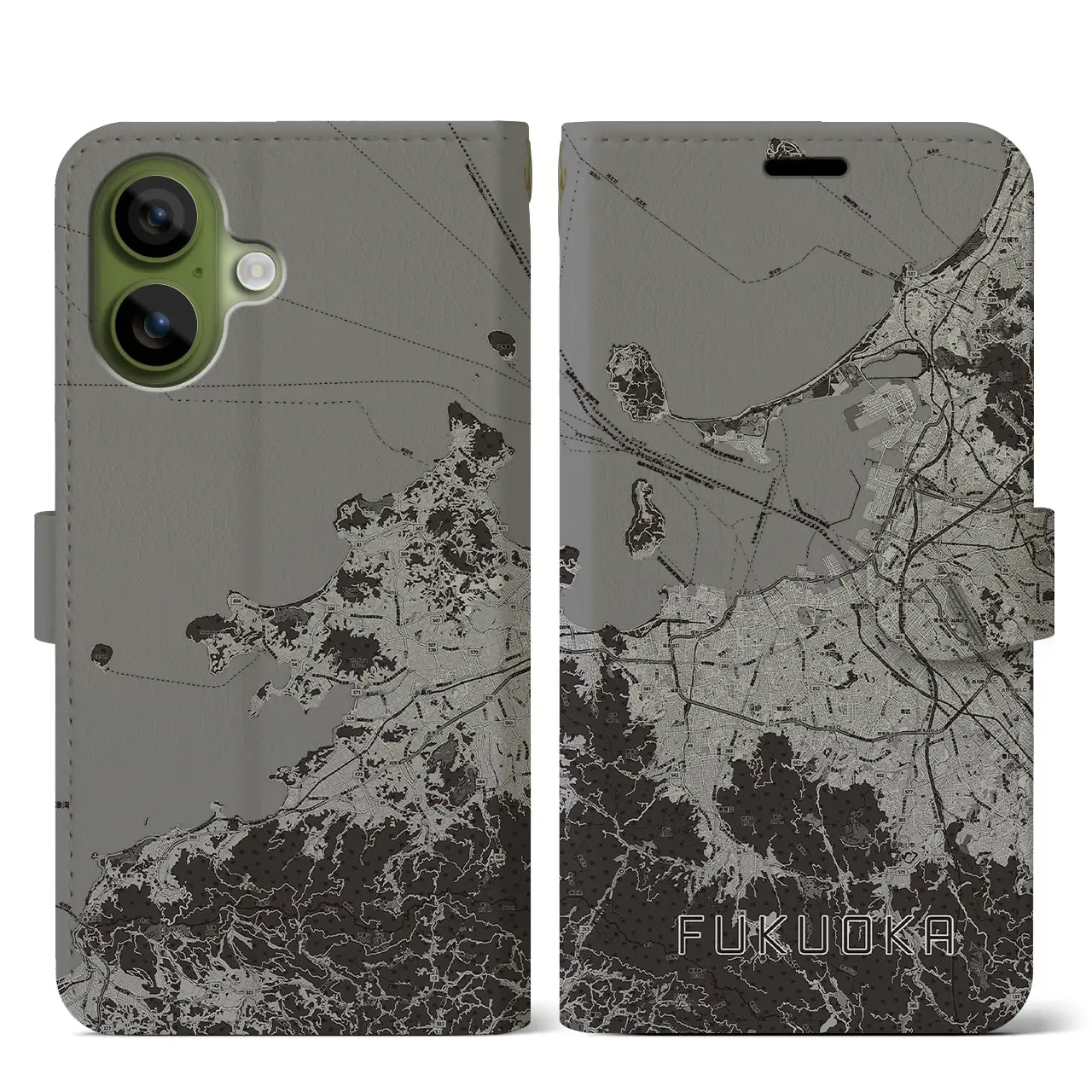 【福岡（福岡県）】地図柄iPhoneケース（手帳タイプ）