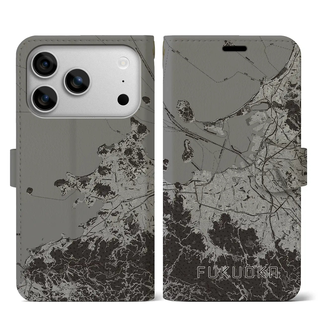 【福岡（福岡県）】地図柄iPhoneケース（手帳タイプ）