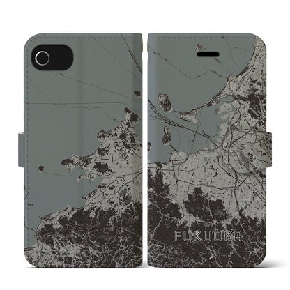 【福岡（福岡県）】地図柄iPhoneケース（手帳タイプ）モノトーン・iPhone SE（第3 / 第2世代） / 8 / 7 / 6s / 6 用