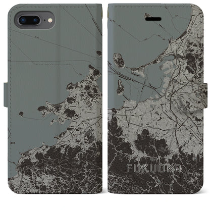 【福岡（福岡県）】地図柄iPhoneケース（手帳タイプ）モノトーン・iPhone 8Plus /7Plus / 6sPlus / 6Plus 用