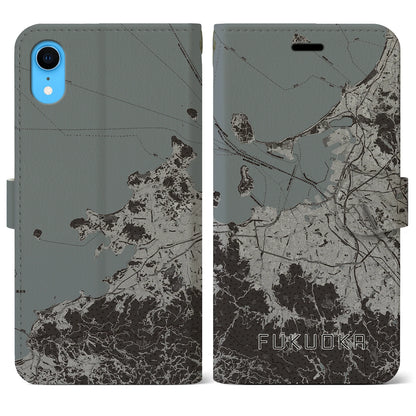 【福岡（福岡県）】地図柄iPhoneケース（手帳タイプ）モノトーン・iPhone XR 用