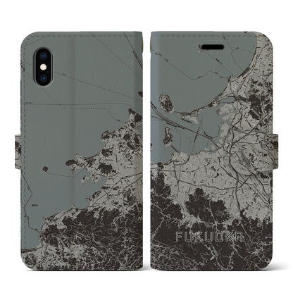 【福岡（福岡県）】地図柄iPhoneケース（手帳タイプ）モノトーン・iPhone XS / X 用