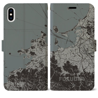 【福岡（福岡県）】地図柄iPhoneケース（手帳タイプ）モノトーン・iPhone XS Max 用