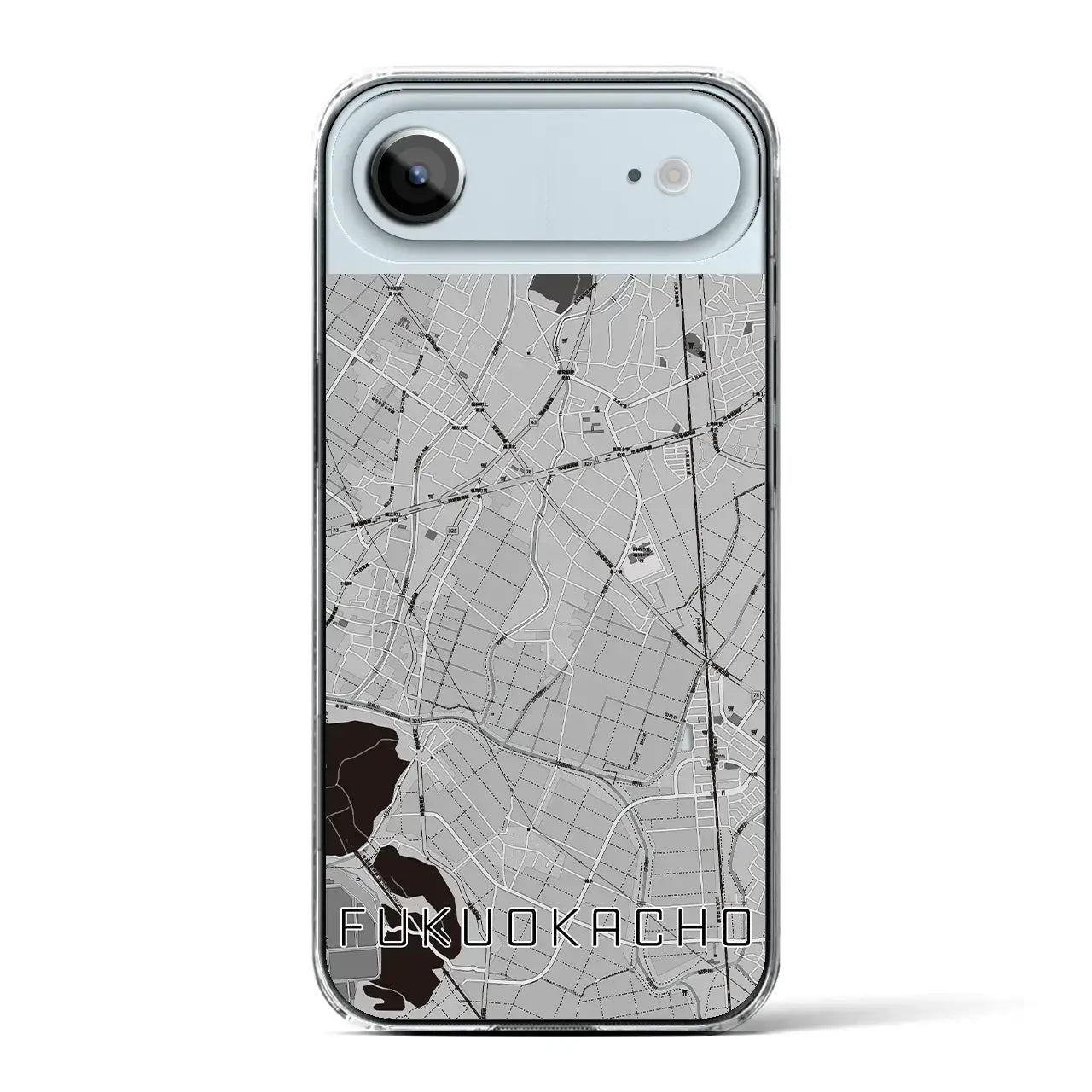 【福岡町（愛知県）】地図柄iPhoneケース（クリアタイプ）モノトーン・iPhone 17 Pro Max 用