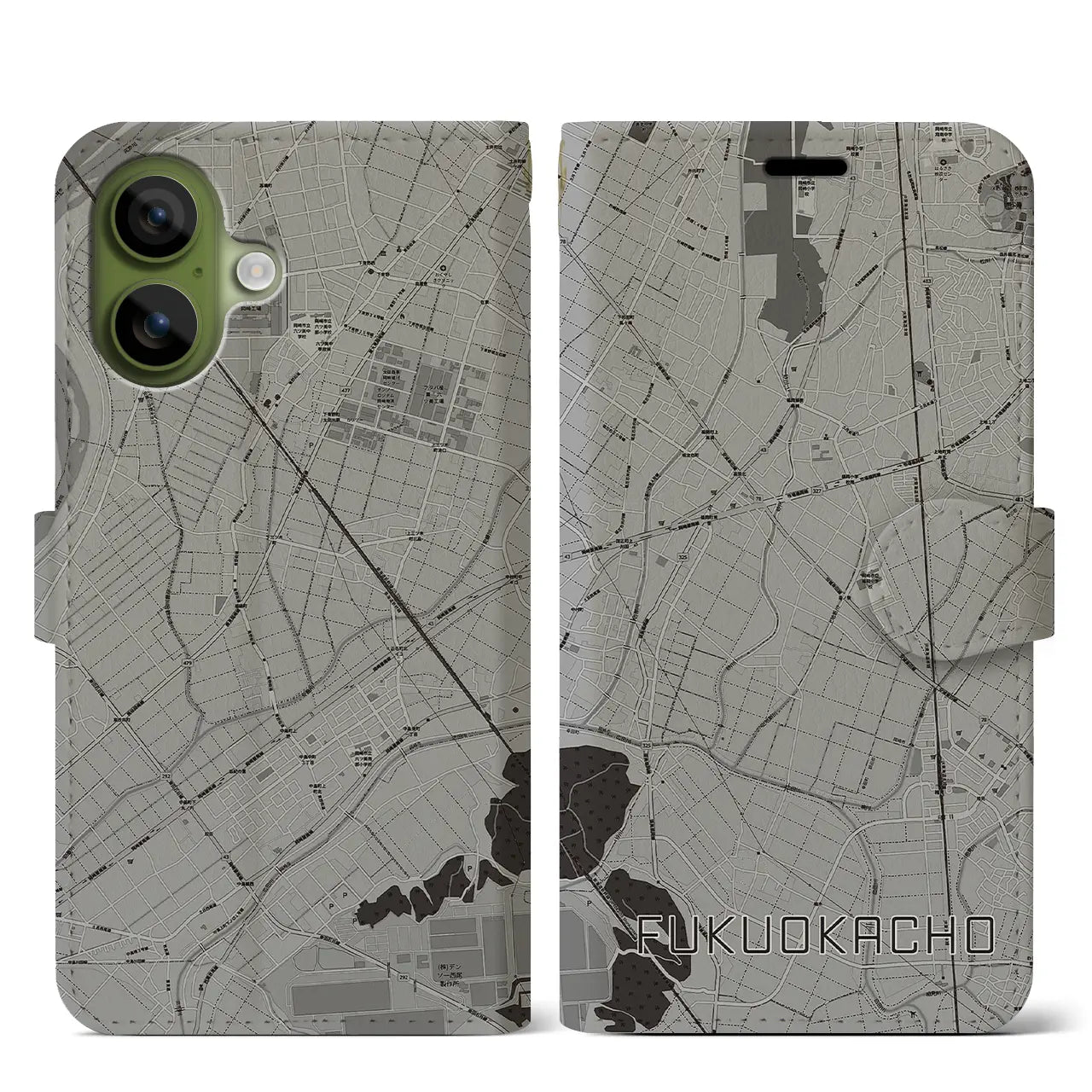 【福岡町（愛知県）】地図柄iPhoneケース（手帳タイプ）