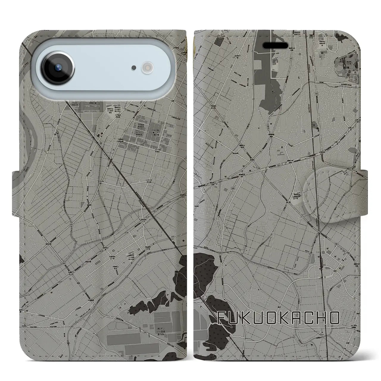 【福岡町（愛知県）】地図柄iPhoneケース（手帳タイプ）