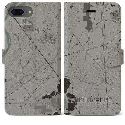 【福岡町（愛知県）】地図柄iPhoneケース（手帳タイプ）モノトーン・iPhone 8Plus /7Plus / 6sPlus / 6Plus 用