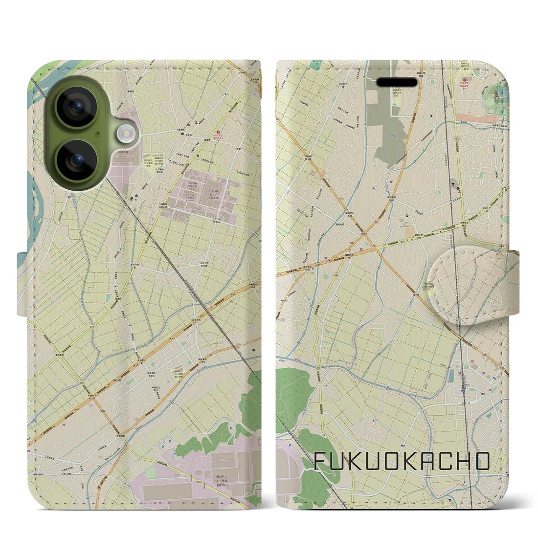【福岡町（愛知県）】地図柄iPhoneケース（手帳タイプ）ナチュラル・iPhone 17 Pro Max 用