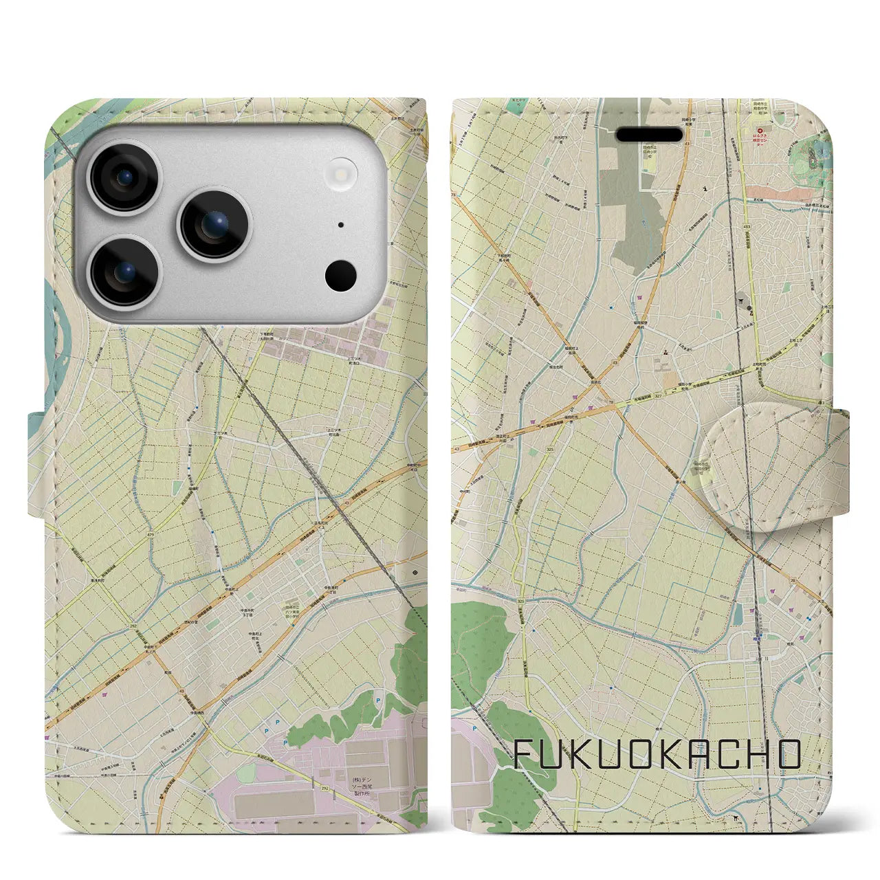 【福岡町（愛知県）】地図柄iPhoneケース（手帳タイプ）