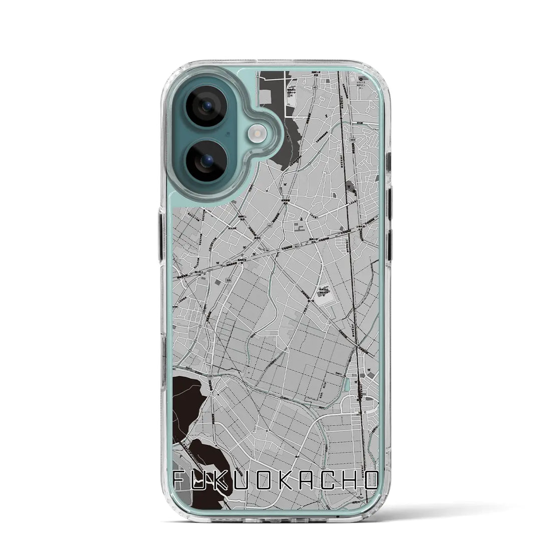 【福岡町（愛知県）】地図柄iPhoneケース（MagSafeタイプ）モノトーン・iPhone 16 Pro 用