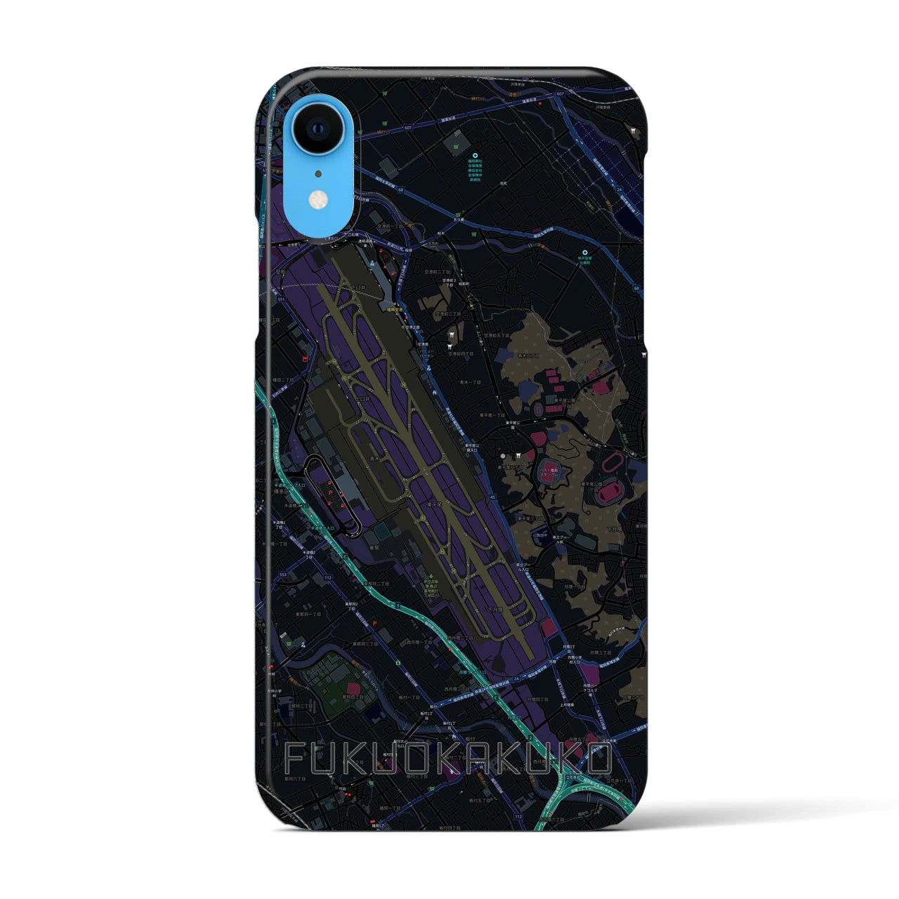 【福岡空港（福岡県）】地図柄iPhoneケース（バックカバータイプ）