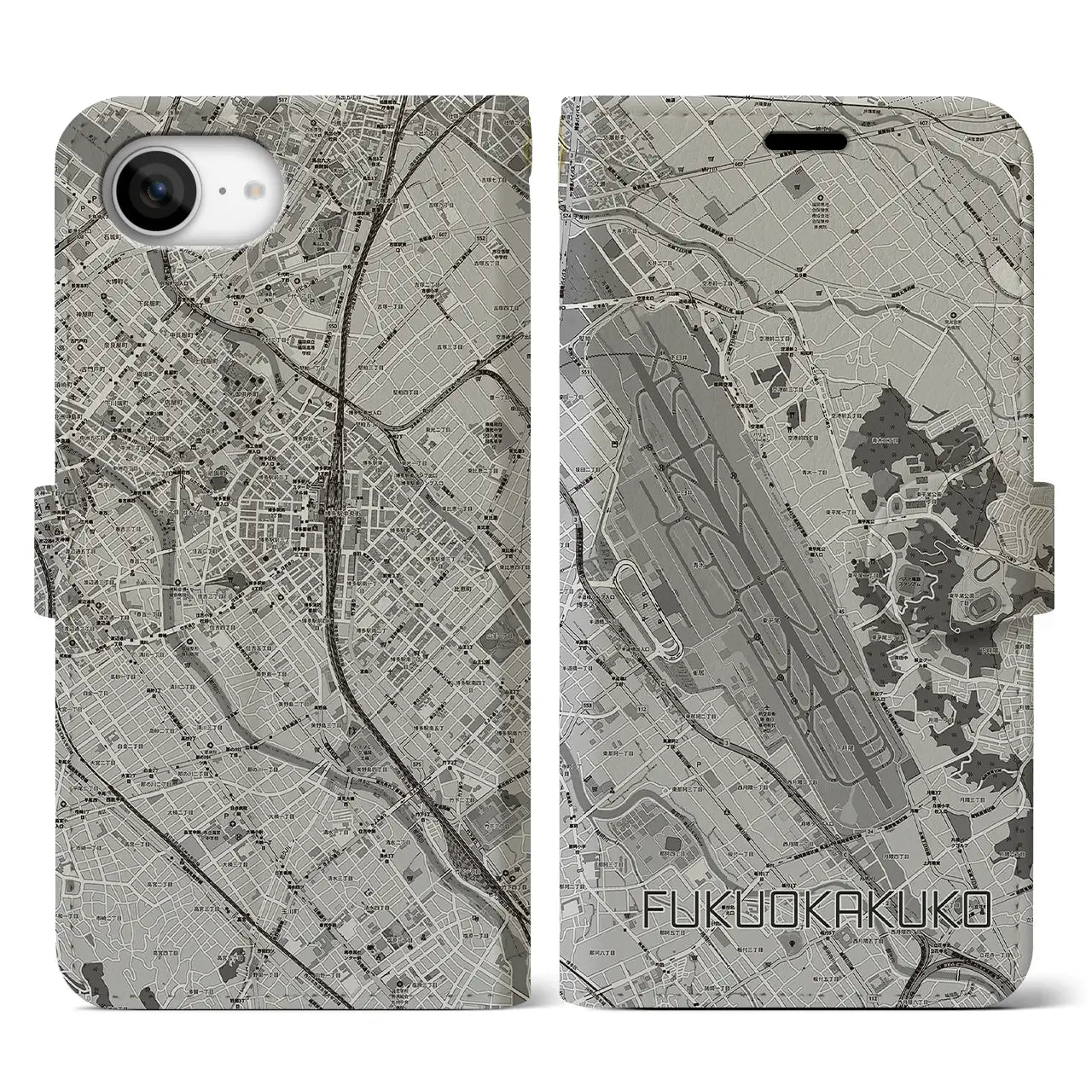 【福岡空港（福岡県）】地図柄iPhoneケース（手帳タイプ）