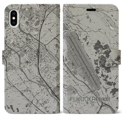 【福岡空港（福岡県）】地図柄iPhoneケース（手帳タイプ）モノトーン・iPhone XS Max 用