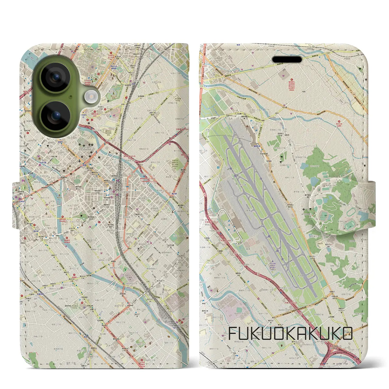 【福岡空港（福岡県）】地図柄iPhoneケース（手帳タイプ）