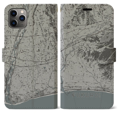 【袋井（静岡県）】地図柄iPhoneケース（手帳タイプ）モノトーン・iPhone 11 Pro Max 用
